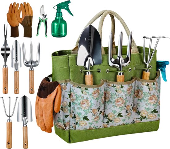 9-Delige Heavy Duty Tuingereedschapset – Roestbestendig – Inclusief Snoeischaar & Handige Opbergtas – Tuincadeau Voor Dames En Heren van KERROCH