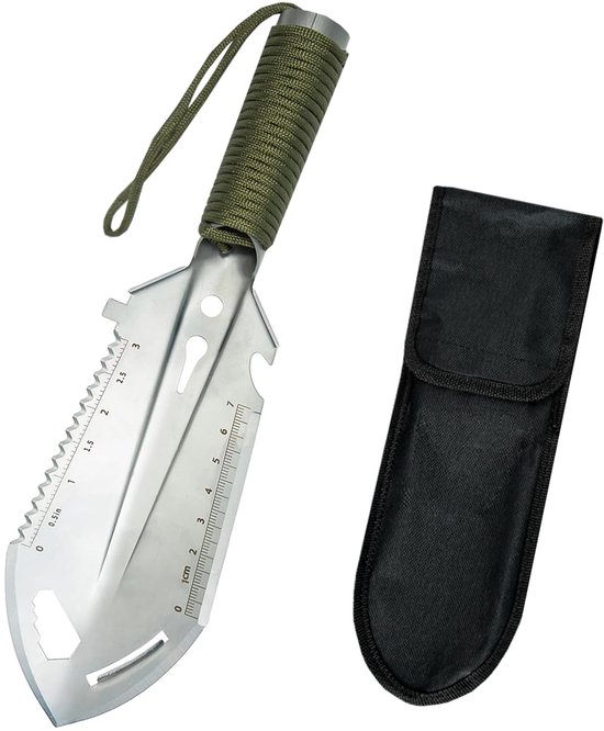 9-in-1 mini-handschep - Wordt geleverd met draagtas - Klein en lichtgewicht - Ultralicht, compact en multifunctioneel gereedschap - Voldoet aan de dagelijkse behoeften - Geschikt voor kamperen, tuinieren en overleven in de buitenlucht - Zilver, groen van Merkloos	