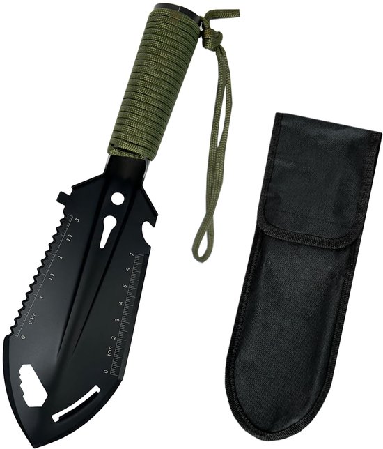 9 in 1 Mini Handschep - Wordt geleverd met opbergtas - Stevig en draagbaar - Multifunctionele gereedschapstas voor buiten - Geschikt voor meerdere scenario's - Geschikt voor kamperen, tuinieren en overleven in de buitenlucht - Zwart, Groen van RAPDOM