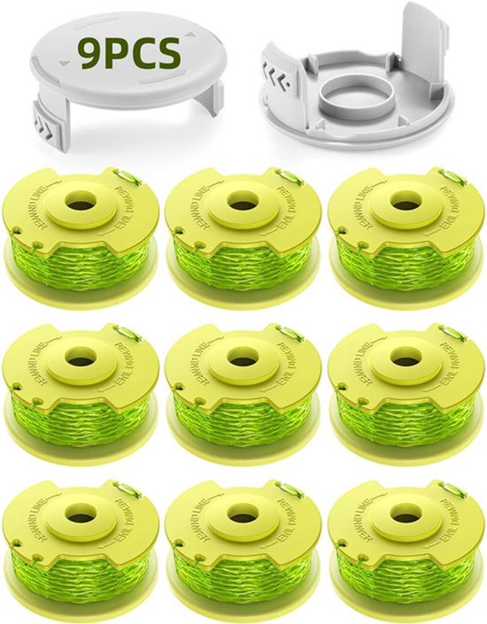 9 stuks Draadspoel - Vervangingsspoel voor draadtrimmer - met 2 spoelkapjes - geschikt voor Ryobi One Plus+ AC80RL3 18V, 24V en 40V accu-trimmers