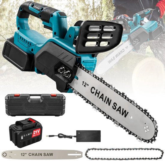 Aafinity Kettingzaag - Kettingzaak accu - 1500W - Borstelloos - Snoerloos - Blauw met zwart- Accu 21 V - 30 CM - Batterij 1500MAH van Merkloos	