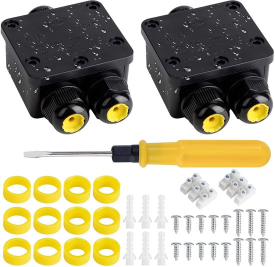 Aansluitdoos, waterdichte IP68 verdeeldoos, voor buiten, 3-weg aansluitdoos, zwart, elektrische buitenverdelerdoos, kabelspecificatie, Ø 4 mm - 14 mm, 2 stuks van Merkloos	