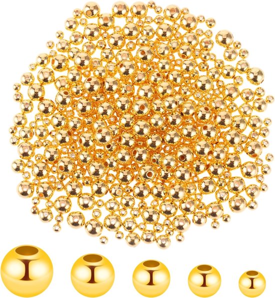 Abeillo 1000 stuks sprankelende gouden gladde ronde afstandskralen - verschillende maten ronde afstandskralen, messing aanslagbestendige naadloze losse kralen voor doe-het-zelf ambachtelijke armbanden van Abeillo