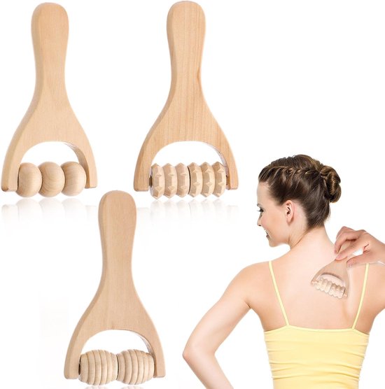 Abeillo 3 Pcs Wooden Hand Massage Roller, Muscle Roller Stick, Manual Wood Therapy, Massage Tools, Massage Roller, for Relaxes Thighs, Legs, Hands, Full Body Muscle Men Women van Abeillo