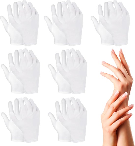 Abeillo Witte katoenen handschoenen voor eczeem en droge handen, 7 paar, hydraterende handschoenen voor spa 's nachts, ademende werkhandschoenen, zachte handschoenen voor het inspecteren van sieraden, van Merkloos	