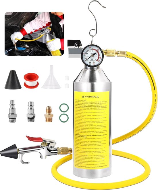AC Flush Kit with Pressure Gauge, Pressure Relief Valve, Spray Head and Hose, HVAC Cleaner for R410A, R134A, R22 - ShopVlot