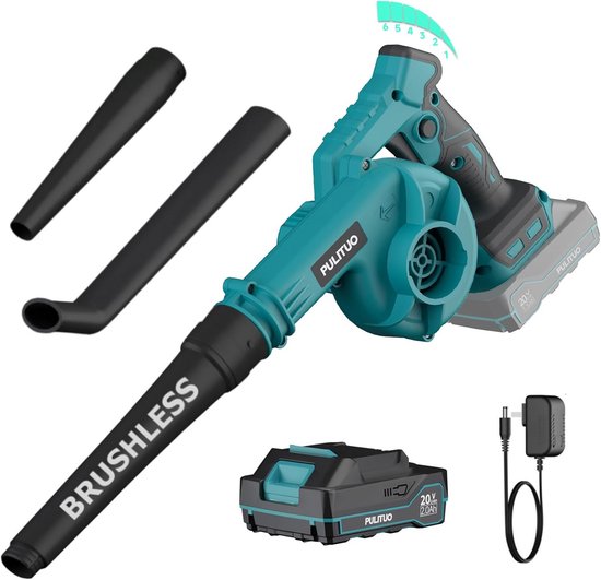 Accu Bladblazer 20 V - Draadloze Tuinblazer met 6 Versnellingen en 3 Opzetstukken van Merkloos	