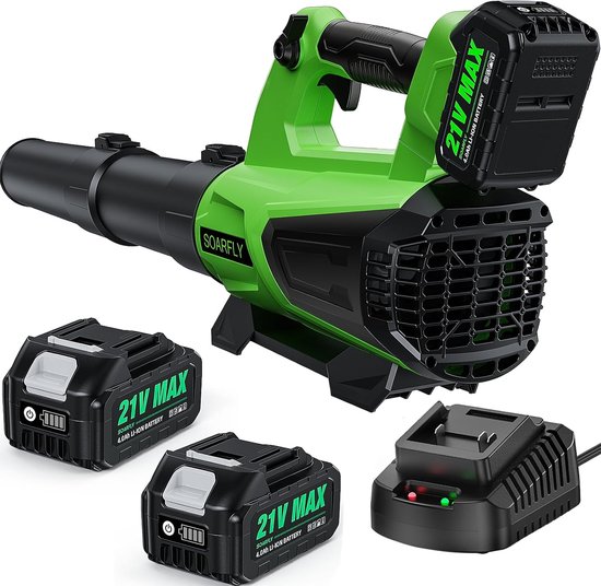 Accu Bladblazer 21V – 2x 4.0Ah Accu – 160 MPH / 580 CFM – Traploos Regelbaar – Inclusief Oplader