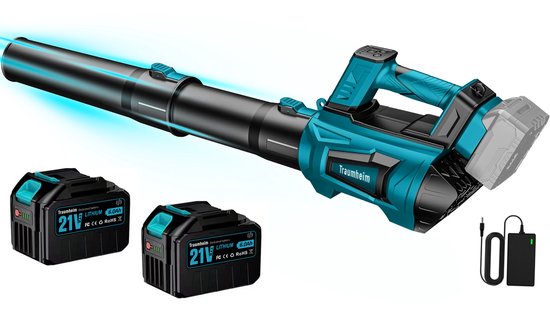 Accu Bladblazer - met Borstelloze Motor - 2x 6000mAh Accu en Lader - 306 km/h Windsnelheid - 5 Standen + Turbostand - voor Huis, Tuin en Werk - bladblazer elektrisch - bladblazers van Merkloos	
