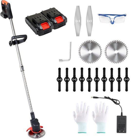 Accu Bosmaaier Grastrimmer met 2 Accu's en Oplader - Draagbare Elektrische Grastrimmer voor de Tuin - 15 cm Snijdiameter - 18.000 tpm