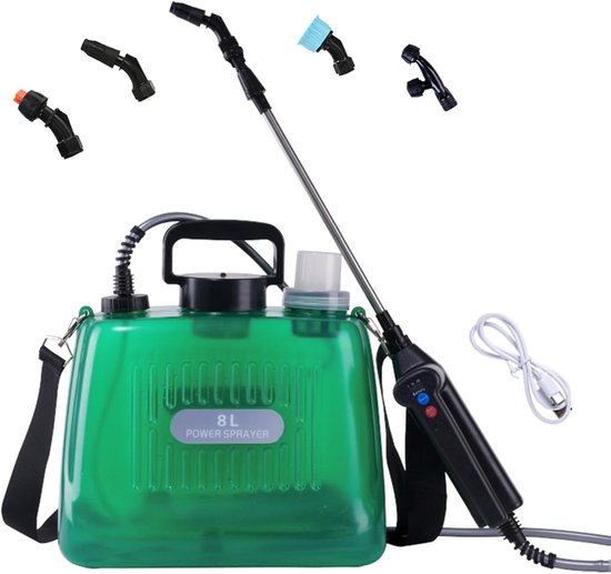 Accu Drukspuit 8 Liter - Druksproeier - Rugsproeier Tuin - Comfortabel Draagcomfort - Telescopische Lans - Regelbare Sproeikop - Drukspuit met lans - 2000 Mah - Groen - 1 Stuks van Merkloos	