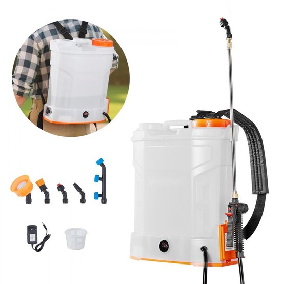 Accu Drukspuit - Elektrische Rugspuit 12 Liter - 0–6 Bar Instelbaar - 2 Uur Werktijd - 2 Telescopische Lansen - 5 Sproeikoppen - Voor Tuin & Gazon - Draagbaar