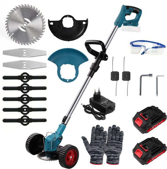 Accu Elektrische Grastrimmer - 30W Handgrasmaaier - Borstelloze Draadloze Grasmaaier - Lengte Verstelbaar - Multifunctionele Snijkop - met 2 Accu's - Tuingereedschap voor Gazon