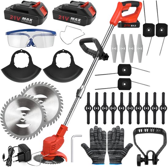 Accu-Grasmaaier - 1800W Borstelloze Motor, 1500 tpm, 15cm Snijbreedte, 2 Batterijen, Verstelbare Hoogte - Voor Thuis & Tuin