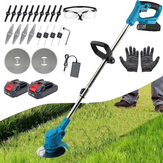Accu-Grasmaaier 21V - Elektrische Grastrimmer Met 2 Accu's Van 2,0 Ah - Tuintrimmer - Verstelbare Bosmaaier Op Steel Voor Tuinen/Gazons/Struiken