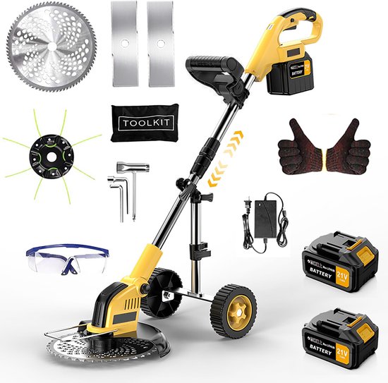 Accu Grasmaaier - Akku Grastrimmer - Trimmer met 2 Batterijen - Freischneider & Motorsense - Borstelloze Motor - 2x 3.0Ah Accu & Lader - Telescopische Steel - 800W Vermogen - 240mm Snijdiameter - Snoerloos Tuingereedschap van Krodo