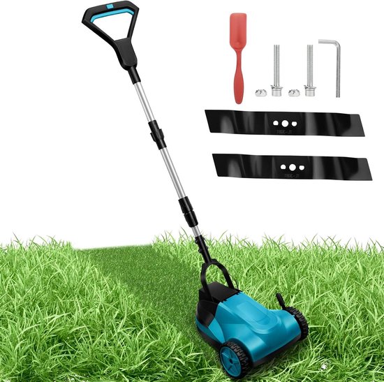 Accu Grasmaaier - Draadloze Grasmaaier - Kleine Tuinen - Borstelloze Motor - 21 cm Snijbreedte - Blauw