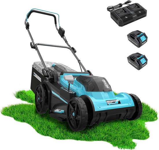 Accu Grasmaaier - Elektrische Grasmaaier - Gras Maaien - Borstelloze Motor - 43 cm Maaibreedte - Blauw
