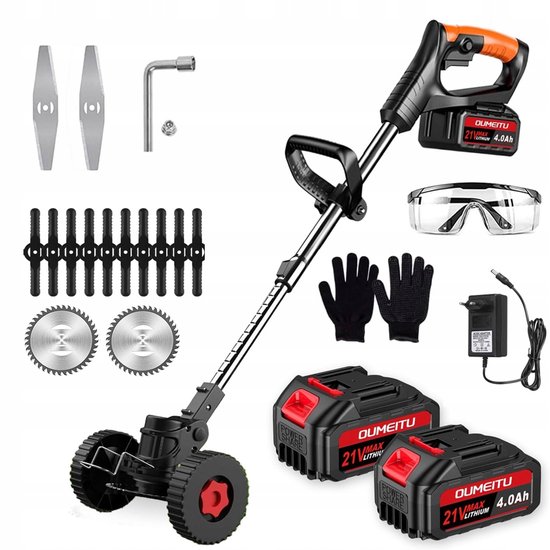 Accu Grasmaaier - Elektrische Grasmaaier - Krachtige Grasmaaier - 10000rpm Hoge Snelheid & Dubbele Batterij 45min - 0.9-1.2m Verstelbaar - Met Veiligheidsschakelaar - Voor Thuis & Tuin van Merkloos	