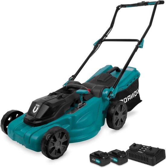 Accu grasmaaier - Elektrische maaier - Gazon onderhoud - Centrale hoogteverstelling - 38cm snijbreedte - Zwart