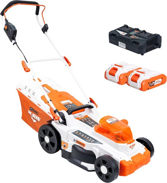 Accu grasmaaier - Elektrische maaier - Gazon onderhoud - Dubbele accu systeem - 37 cm maaibreedte - Oranje