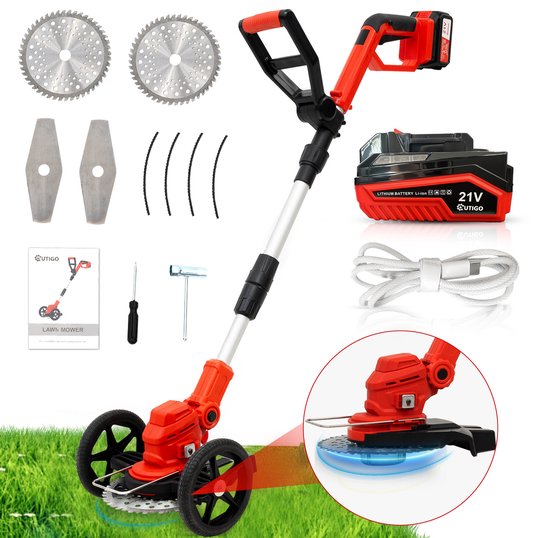 Accu grasmaaier - grasmaaier met 1 21V 4.0Ah accu - verstelbare telescopische handgreep - 3 soorten messen - Accu grastrimmer met accu - Accu grasmaaier voor tuinieren van VONROC