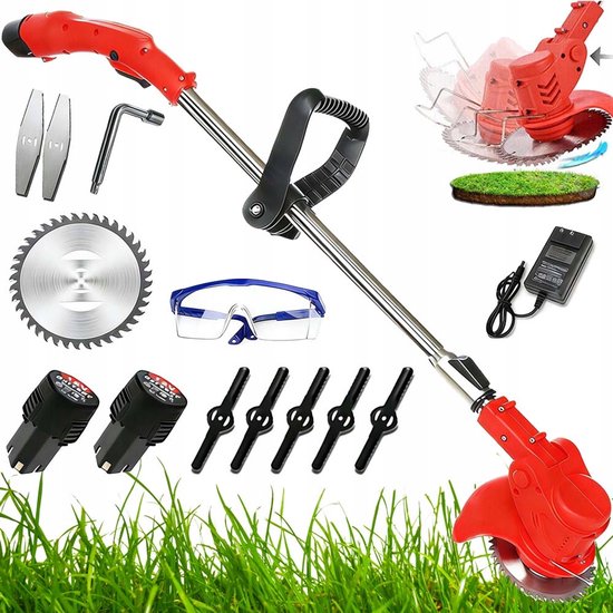 Accu Grasmaaier - Onkruidtrimmer - 650W & 12V 3000mAh - 90-120cm Telescopisch - 3 Messen - Voor Tuin & Gazon - Met Complete accessoires van Merkloos	