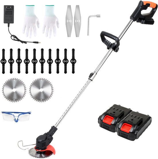 Accu grastrimmer 21V met 2 accu’s, draadloze tuintrimmer met meerdere messen van Merkloos	