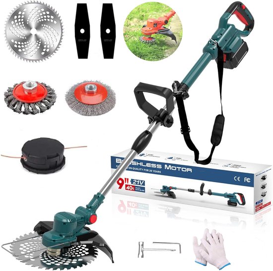 Accu-grastrimmer - 750W borstelloze motor - 5-in-1 accessoires compatibel met Makita 18V accu’s - grassnijder met voegborstel en onkruidborstel - telescopische steel en verstelbare handgreep - zonder accu en lader