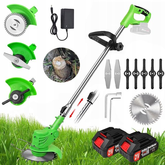 Accu Grastrimmer - Elektrische Onkruidborstel - Kantenmaaier - 21V - 300W - 82-118 cm Verstelbare - 90° Draaibare - 2 Accu - Voor Tuin en Onkruid
