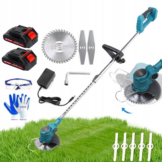Accu Grastrimmer - Elektrische Onkruidmaaier - Bosmaaier - 21V - 900W - 3 Soorten Messen - 98-128 cm - Dubbel Veiligheidsslot - Kantenmaaier - Voor Tuin en Gazon