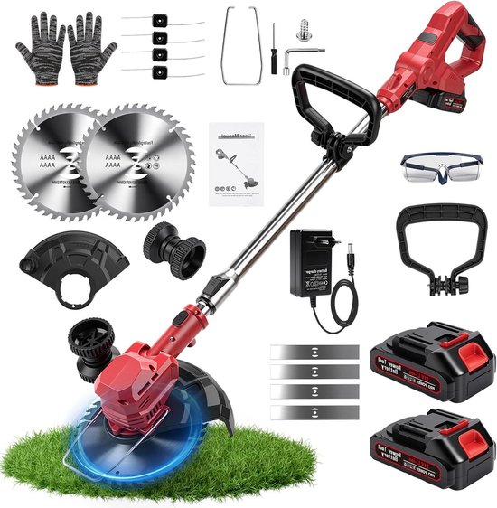 Accu Grastrimmer - Elektrische Trimmer - Gazon Onderhoud - Borstelmotor 750W - 20cm Snijbreedte - Rood
