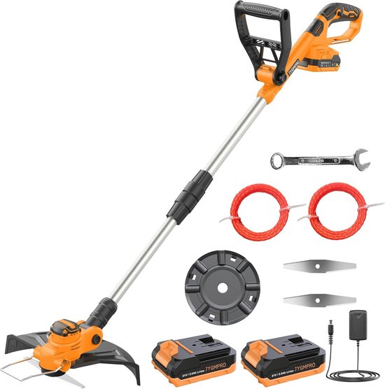 Accu-grastrimmer en snoeischaar 21V, borstelloos met 2 accu's, verstelbaar en telescopisch, ideaal voor gazon en tuin snoeien van VONROC