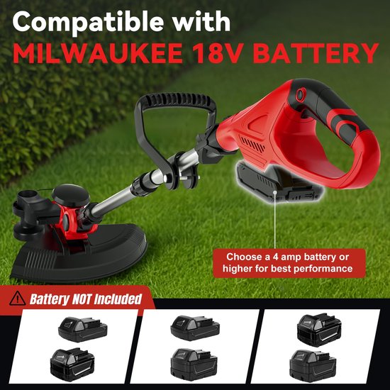 Accu-grastrimmer, inklapbaar, voor Milwaukee 18V-accu (zonder batterij) - ShopVlot