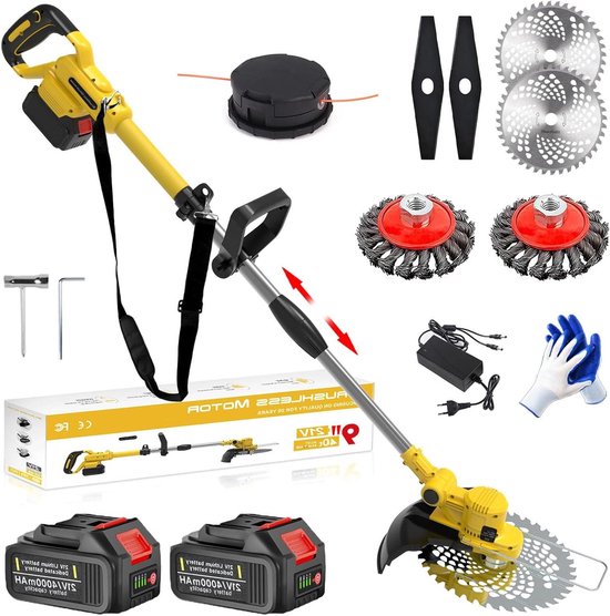 Accu Grastrimmer - Onkruidborstel Bosmaaier - Tuin Onderhouden - Borstelloze Motor - 2x 4.0Ah Accu - Zwart