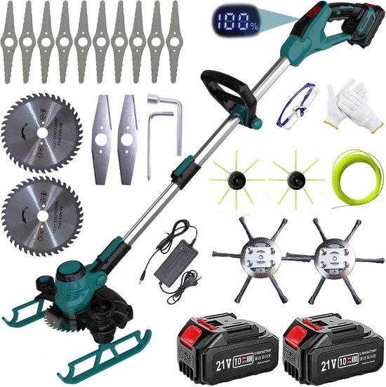 Accu Grastrimmer - Onkruidborstel - Gazon Onderhoud - 5-in-1 Multifunctioneel - 2x 4.0 Ah Accu's - Zwart