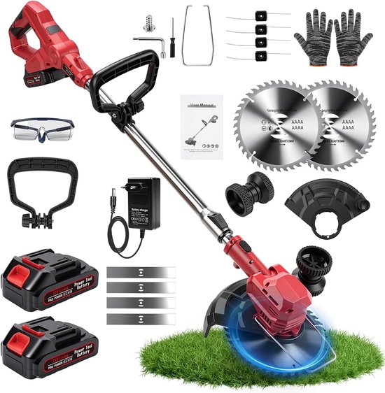 Accu Grastrimmer - Tuinmaaier Bosmaaier - Gazon Onderhoud - 3-in-1 Functionaliteit - 20 cm Maaibreedte - Rood