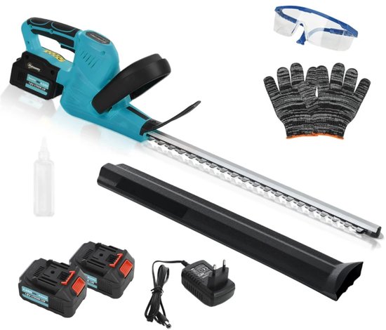 Accu Heggenschaar 51 cm – Elektrische Grasschaar - met 2x 4.0Ah Accu & Lader - Accu-gras- en Haagschaar - Draadloze Snoeischaar - Heggenknipper - Tuingereedschap voor Struiken, Hagen en Planten - Blauw van Merkloos	