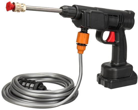 Accu Hogedrukreiniger - 12000rpm/min - 25Bar - Met 5m slang - 2 sproeiers - 2 5000mAh batterijen van Merkloos	