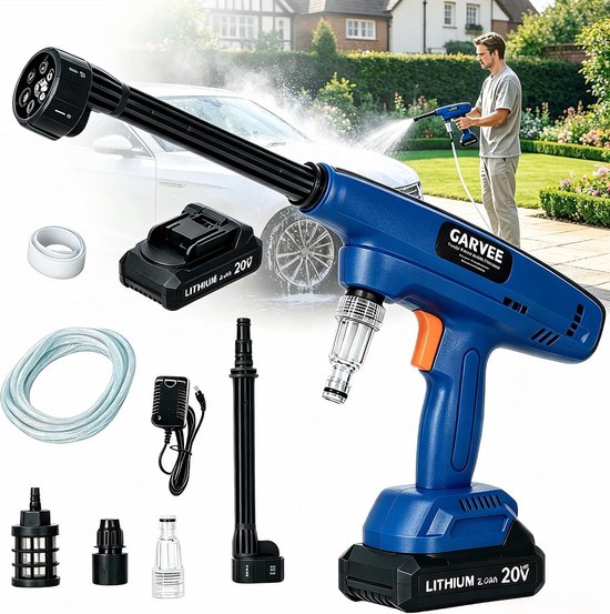 Accu Hogedrukreiniger - 20V 4.0Ah Krachtige Accu - 6-in-1 Sproeikop - Pulse-technologie - Zelfaanzuigend - Ultralicht 0.98kg - Inclusief Opbergkoffer & 5m Slang