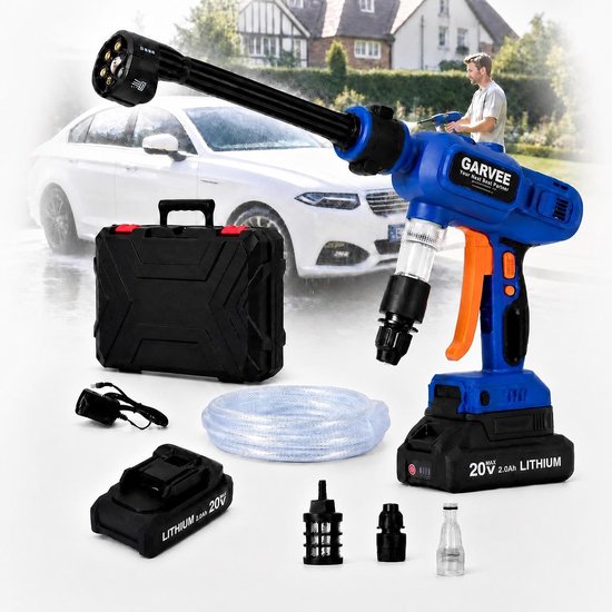 Accu Hogedrukreiniger 20V - Koolborstelloze Motor - 15 Bar - 6-in-1 Sproeikop - Ultralicht 0.98kg - Zelfaanzuigend met 5m Slang - Draagbare Reinigingsspuit inclusief 2Ah Accu