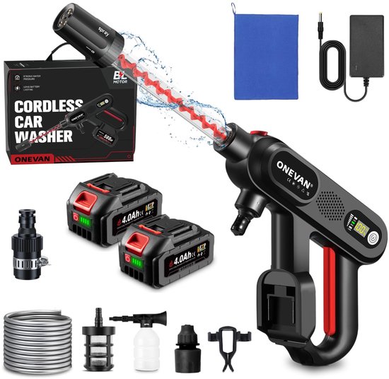 Accu Hogedrukreiniger 80 Bar – Draadloze Reiniger met 2 Accu's van 4,0 Ah, LCD-scherm en 5-in-1 Sproeikop