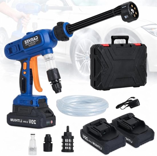 Accu Hogedrukreiniger - Borstelloze Motor - 2x 20V Accu’s - Pulse-technologie - 6-in-1 Sproeikop - Zelfaanzuigend - Ultralicht 0.98kg - Inclusief Harde Koffer & 5m Slang