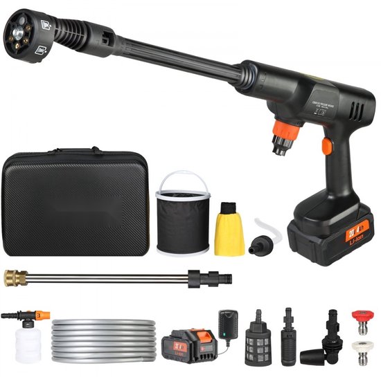 Accu hogedrukreiniger - Draadloze hogedrukspuit - Borstelloze motor - Accu 21 V - Druk 50 bar - Wateropbrengst 3,5 L/min - Sproeikop 0°–40° - Inclusief accessoires van Merkloos	