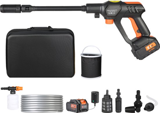Accu Hogedrukreiniger, Draagbare 45 Bar 4,2 l/min Reiniger, Handbediende Autowaspistool Met 4,0 Ah Accu, Oplader, 6-In-1 Mondstuk van Merkloos	
