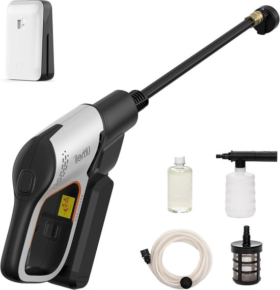 Accu-hogedrukreiniger – Mobiele Hogedrukspuit – Draadloze Waterreiniger – Tuinspuit – Auto Reinigingsapparaat – 20.000 mAh Accu – 24 Bar Druk met 5-in-1 Multifunctioneel Mondstuk van Merkloos	
