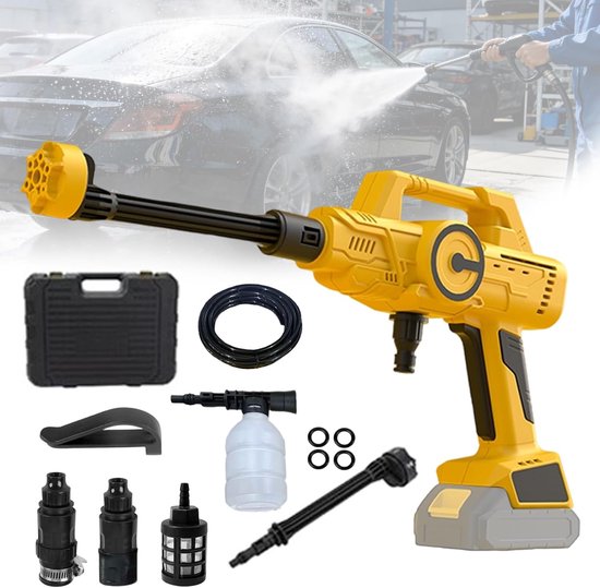 Accu-hogedrukreiniger voor Dewalt 20 V, 6-in-1 accu-hogedrukreiniger, pistool | 1200 PSI mobiele hogedrukreiniger met 5 m slang, hogedrukreiniger voor autowas, tuin, terras, raam
