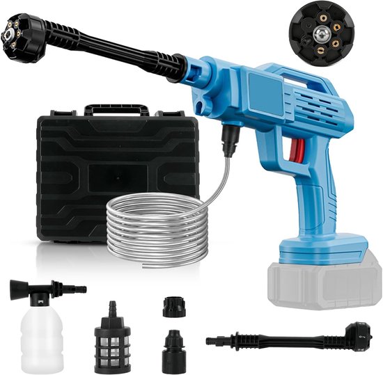 Accu-hogedrukreiniger voor Makita 18 V accu, 45 bar, mobiele draagbare hogedrukreiniger met 6-in-1 mondstuk, 5 m slang, schuimkan, accu-drukreiniger voor auto, terras, gazon (zonder accu)