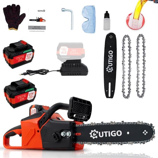 Accu-kettingzagen, 12 inch elektrische kettingzaag, 2 * 4000 accu’s, 1 rechte ketting + 1 reserveketting, kettingzaag 1000 W van Merkloos	