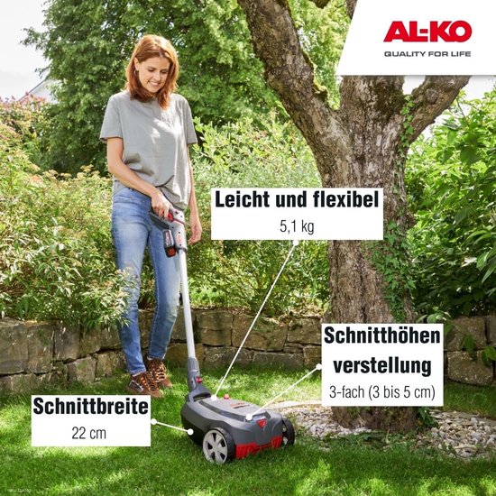 Accu Mulchmaaier - Elektrische grasmaaier Mulchmaaier - Gazon Onderhoud - 3-voudige maaihoogte - 22 cm maaibreedte - Grijs